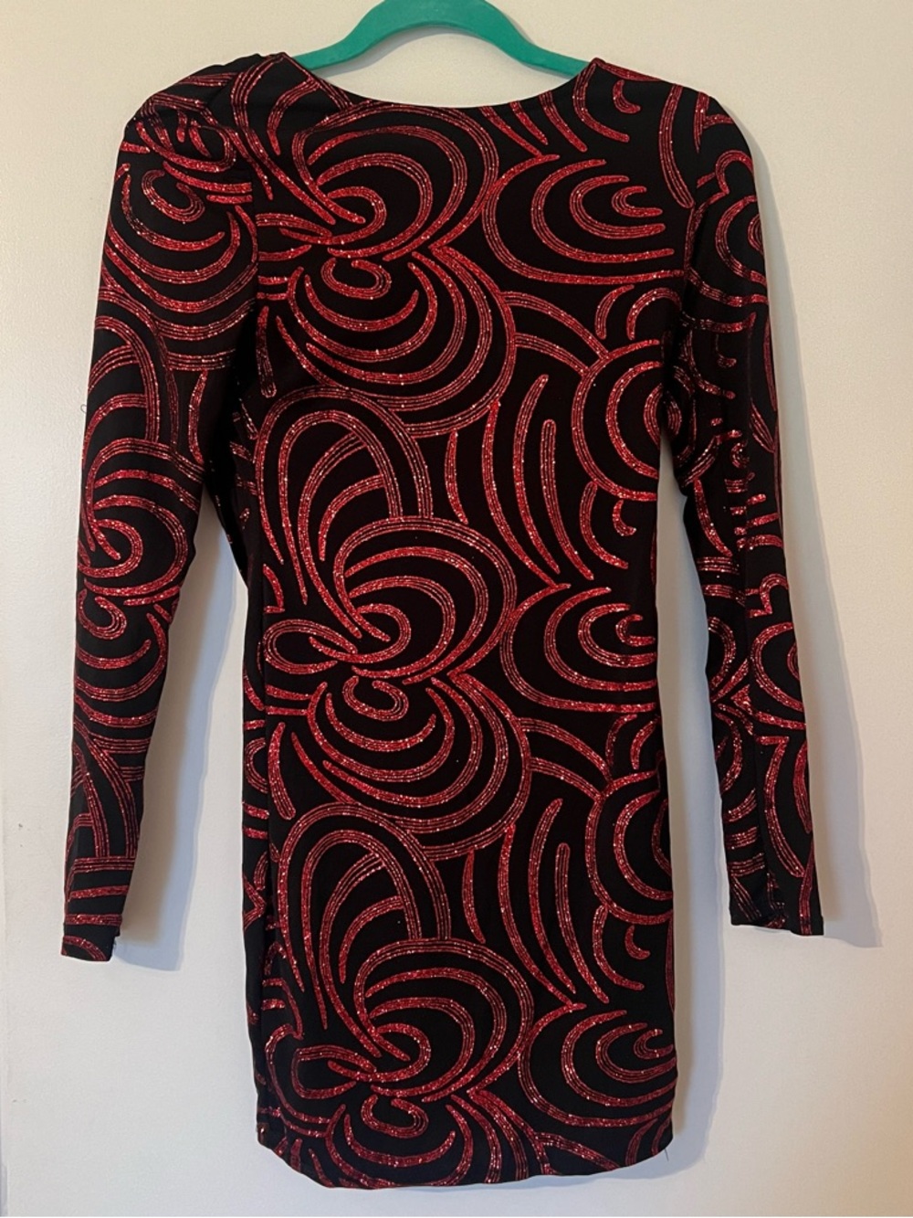 Monaco Red Swirl Long Sleeve Bodycon Dress - Black & Red